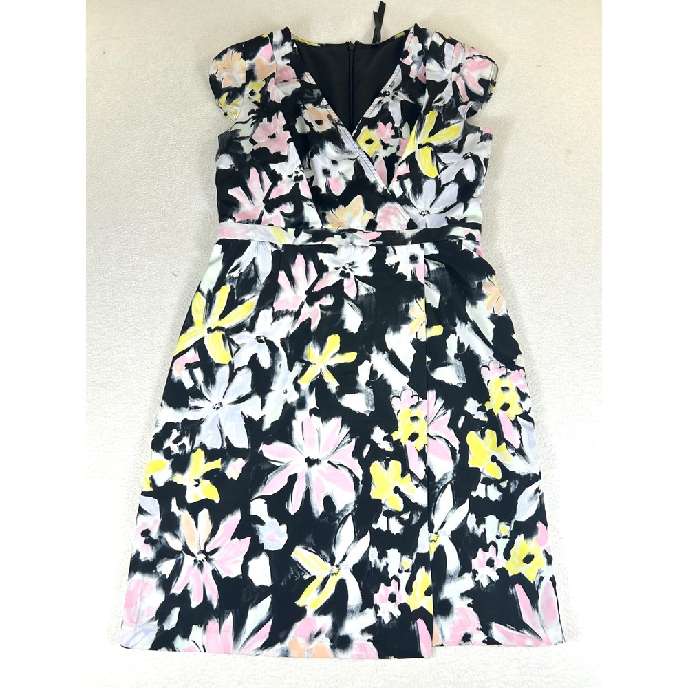 Marc New York‎ Andrew Marc Floral Sheath Dress Womens 6 Black Pink Yellow Party